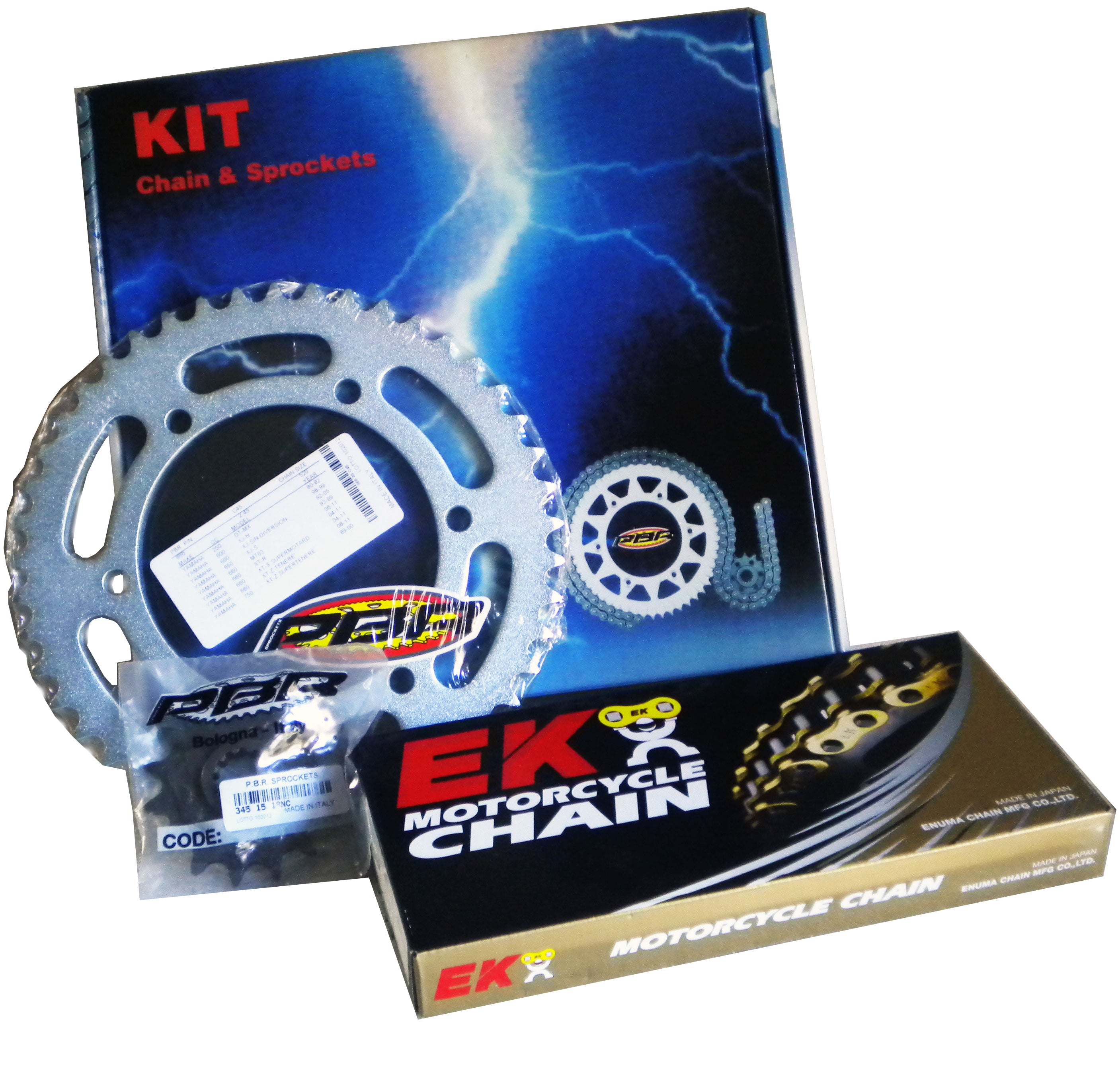 KIT CATENA CORONA PIGNONE TRASMISSIONE PBR / EK COMPATIBILE PER MOTO MORINI K2 350 1983 > 1987 PASSO ORIGINALE EK1451
