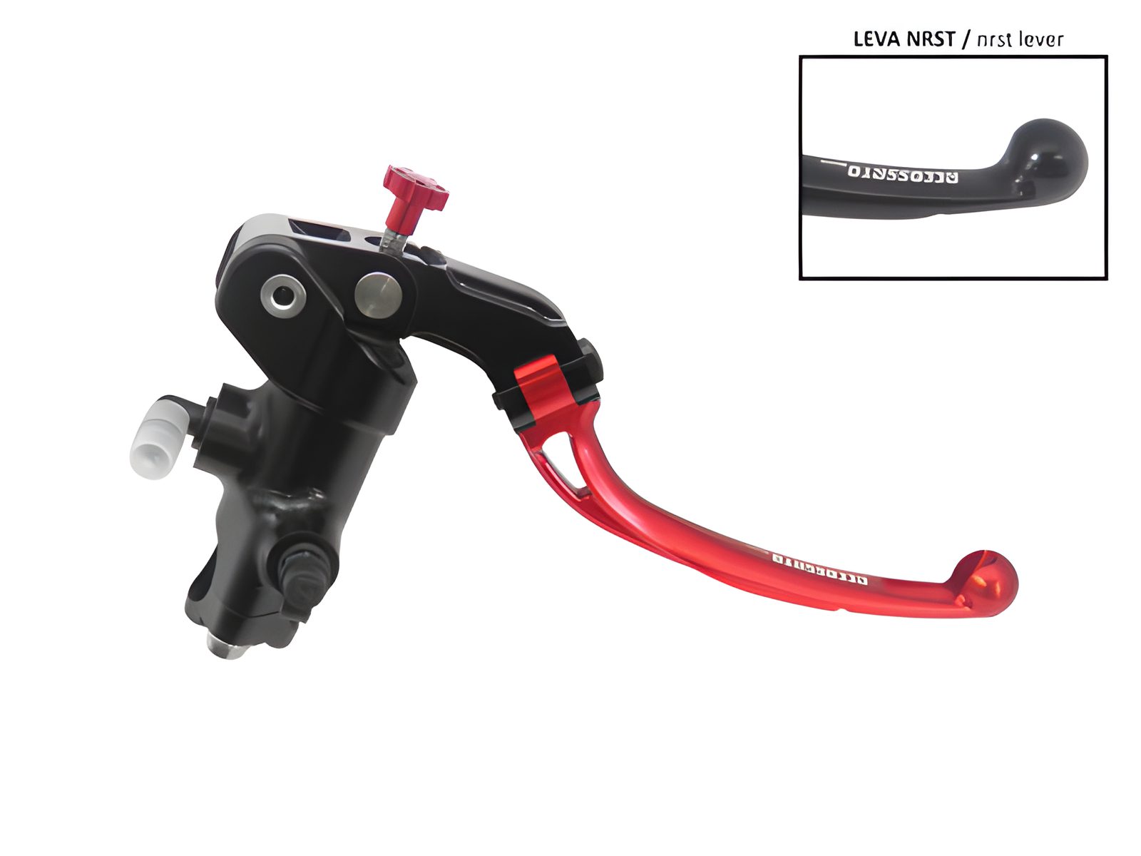 POMPA FRENO RADIALE 19X19 FORGIATA ACCOSSATO CON LEVA SNODATA PER IMPIANTI BIDISCO, COLORE (POMELLO+LEVA) ROSSO