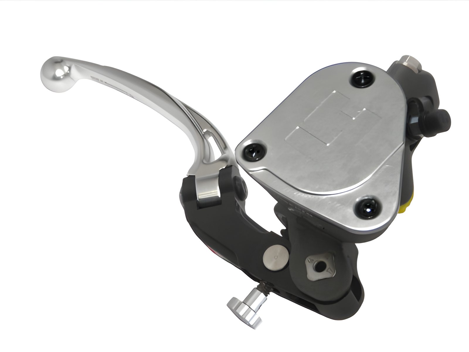 POMPA PRS REGOLABILE. 19 X 17-18-19 FRENO FORGIATA ACCOSSATO CON VASCHETTA INTEGRATA PER IMPIANTI BIDISCO, COLORE (POMELLO+LEVA+TAPPO) ARGENTO