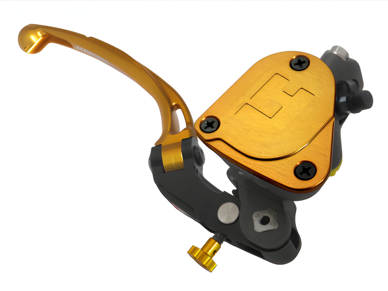 POMPA PRS REGOLABILE. 19 X 17-18-19 FRENO FORGIATA ACCOSSATO CON VASCHETTA INTEGRATA PER IMPIANTI BIDISCO, COLORE (POMELLO+LEVA+TAPPO)ORO