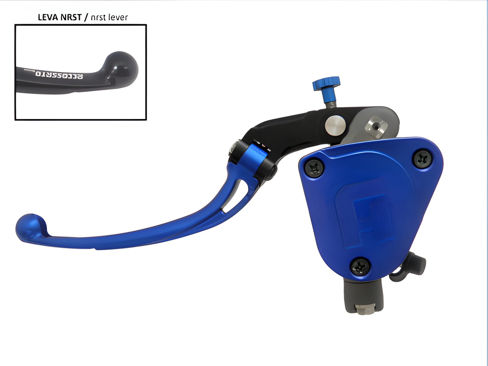 POMPA FRIZIONE PRS REGOLABILE 16X15-16-17 FORGIATA ACCOSSATO PER IMPIANTI MONODISCO, COLORE (POMELLO+LEVA+TAPPO) BLU