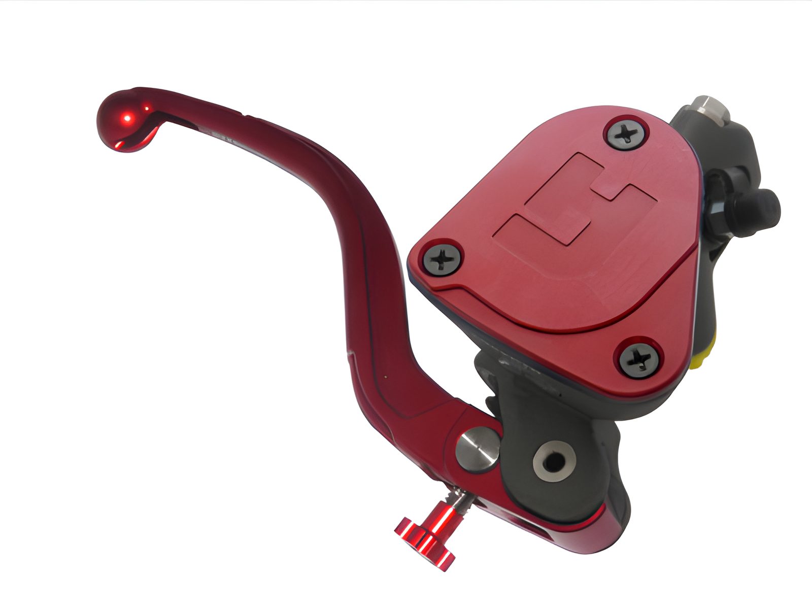 POMPA FRENO RADIALE 19X20 FORGIATA ACCOSSATO CON VASCHETTA INTEGRATA LEVA FISSA PER IMPIANTI BIDISCO, COLORE (POMELLO+LEVA+TAPPO) ROSSO