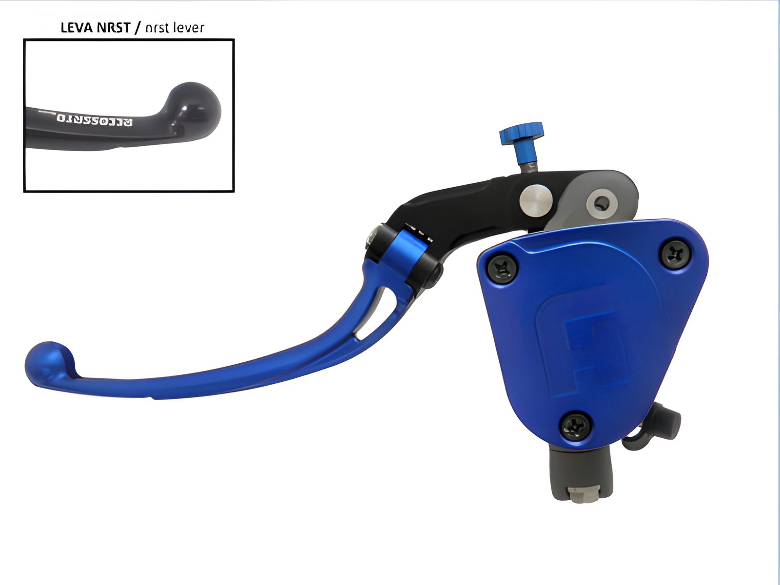 POMPA FRIZIONE RADIALE 16X18 FORGIATA ACCOSSATO CON LEVA SNODATA PER IMPIANTI MONODISCO, COLORE (POMELLO+LEVA+TAPPO) BLU