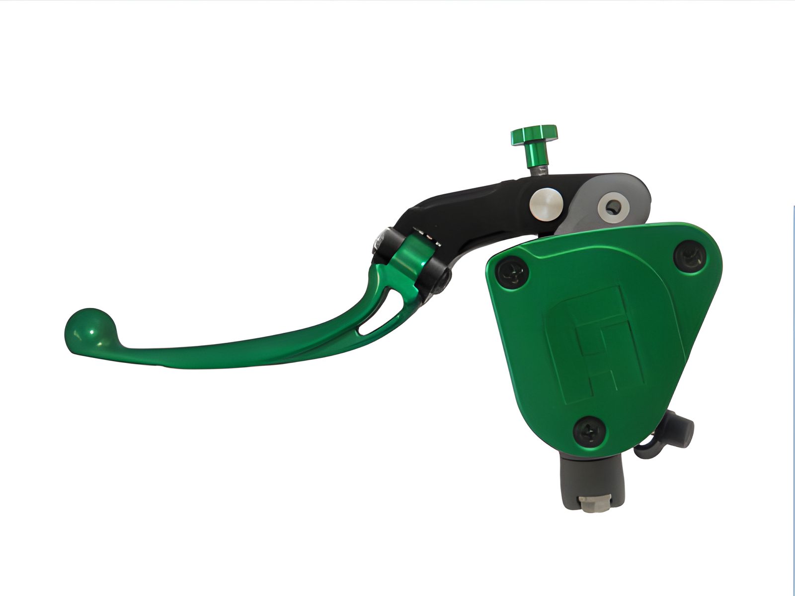 POMPA FRIZIONE RADIALE 16X18 FORGIATA ACCOSSATO CON LEVA SNODATA PER IMPIANTI MONODISCO, COLORE (POMELLO+LEVA+TAPPO) VERDE