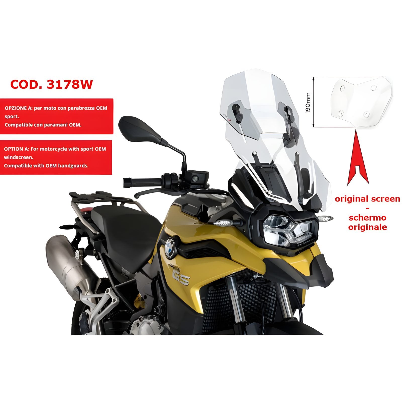 CUPOLINO REGOLABILE PUIG COMPATIBILE PER BMW F 850 GS 2018 > 2023 TRASPARENTE 3178W