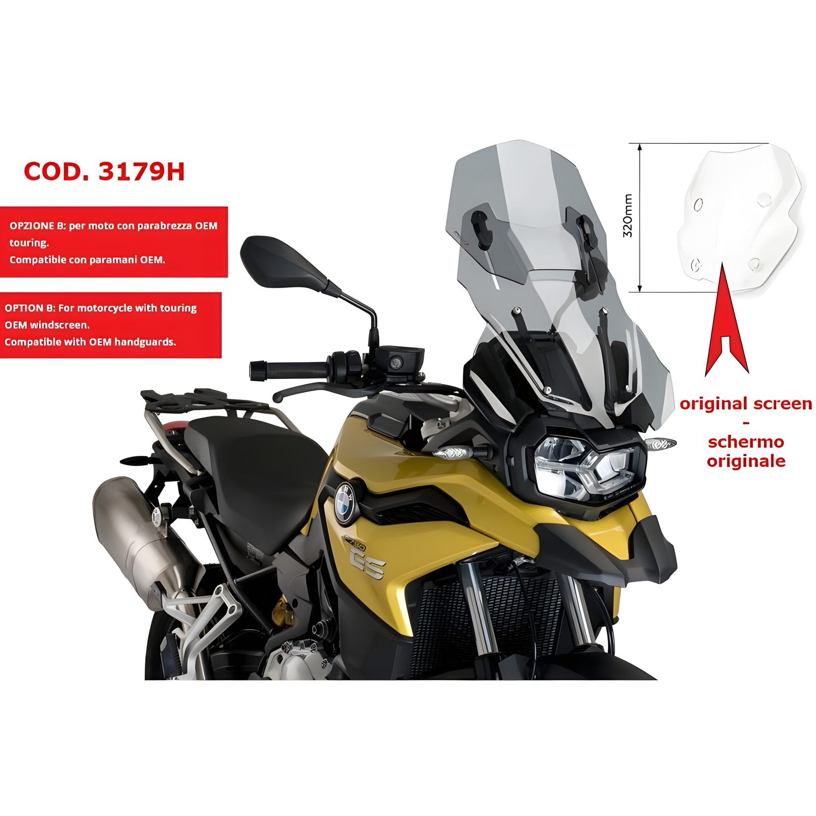 CUPOLINO REGOLABILE PUIG COMPATIBILE PER BMW F 750 GS 2018 > 2023 FUME CHIARO  RICONDIZIONATO 3179H