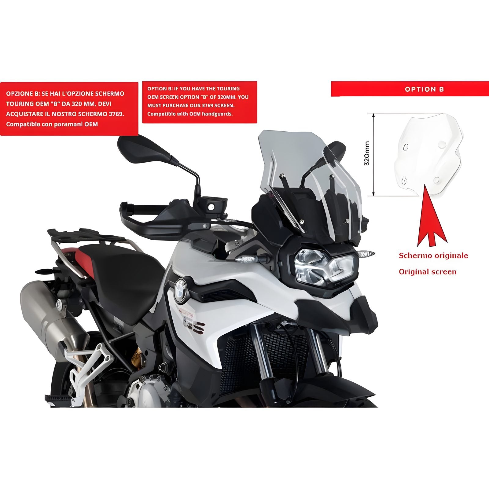 CUPOLINO TOURING PUIG COMPATIBILE PER BMW F 750 GS 2018 > 2024 FUME CHIARO 3769H