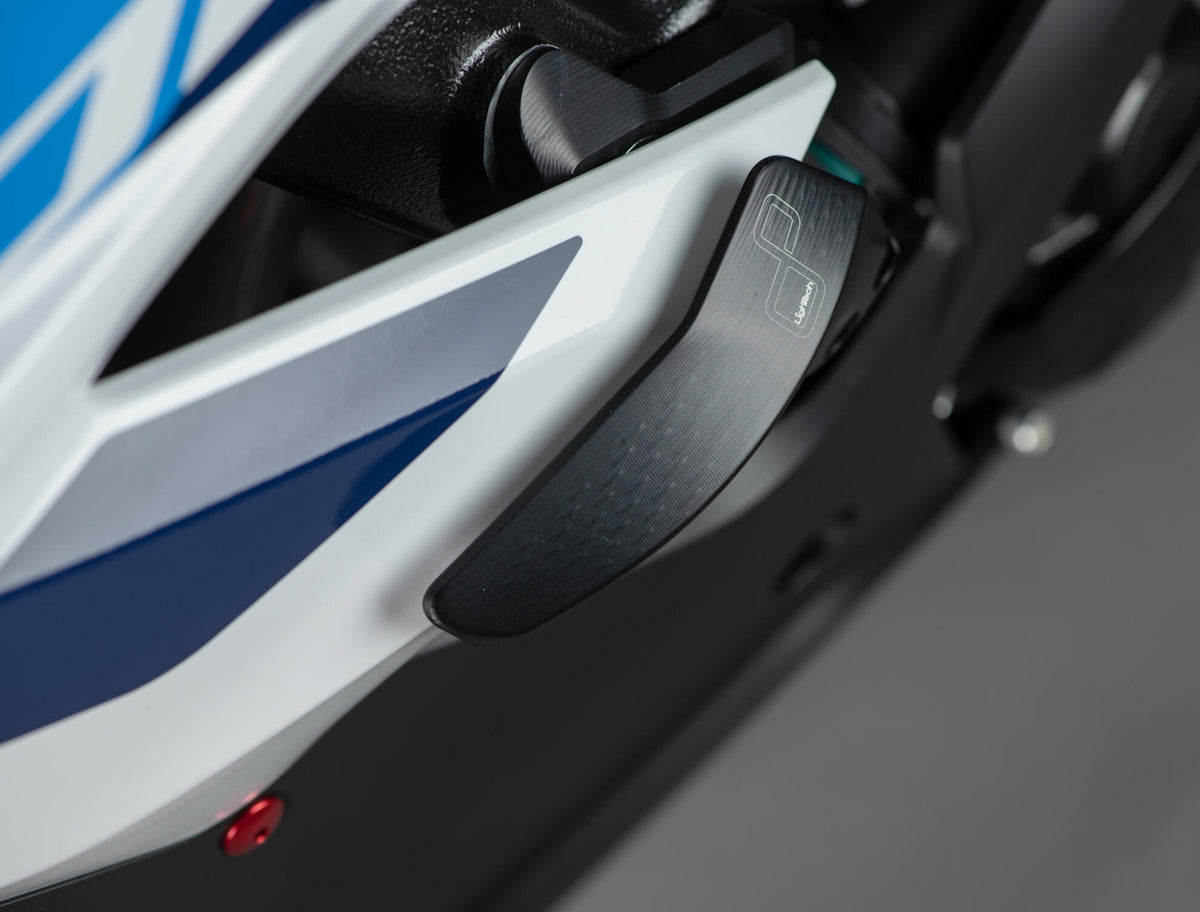KIT PROTEZIONI TELAIO AMMORTIZZATE LIGHTECH COMPATIBILE PER BMW S 1000 RR 2023 > 2024 COPPIA NERO STEBM209