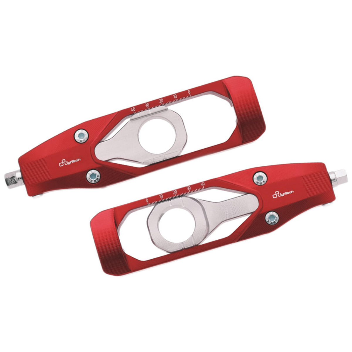 TENDITORI CATENA IN ERGAL CNC CONFIGURAZIONE ARRETRATA LIGHTECH COMPATIBILE PER APRILIA RSV4 1100 FACTORY 2021 > 2026 COPPIA ROSSO TEAP006ROS