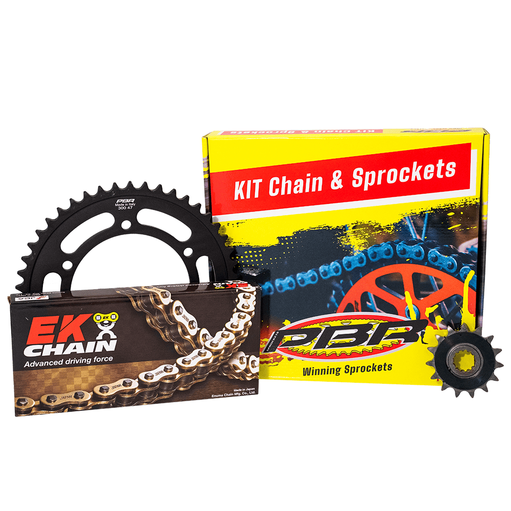 KIT CATENA CORONA PIGNONE TRASMISSIONE PBR / EK COMPATIBILE PER BETAMOTOR CROSS 250 1970 > 1980 PASSO ORIGINALE EK2484